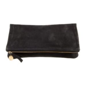 Clare V. Foldover Clutch, Black Suede